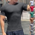 thumbnail image 1 of T-Shirt à Manches Courtes Uni pour Homme, Col Rond, Coupe Ample Décontractée, Coton, pour Usage Quotidien, Gym, Entraînement, Course, Tenue de Détente, Vacances, Essentiel / IhhxPro, Gris Foncé 2TG, 1 of 9