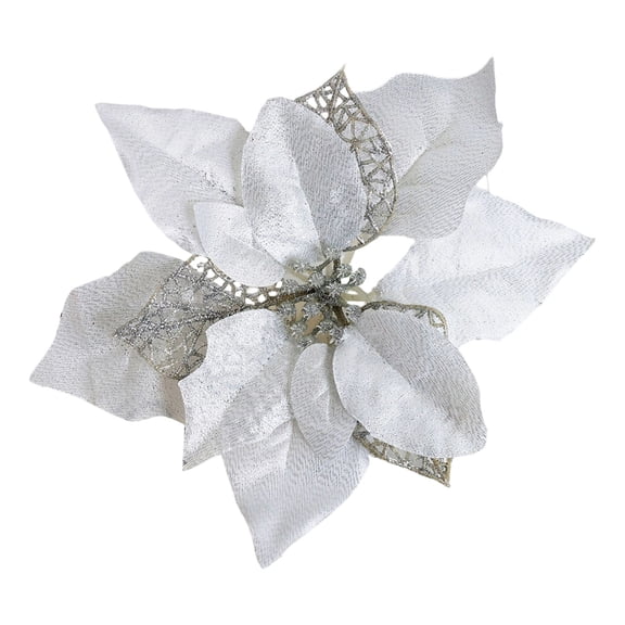 Artificial Poinsettia Flowers, Glitter Poinsettia Christmas Decorations with Clips & Stems, 7.8 inch Christmas Tree Ornaments for Xmas Party, Wreath, Wedding & DIY Holiday Home Decor