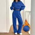 thumbnail image 5 of Dwralegc Womens Sweatsuits 2 Piece Set Long Sleeve Fleece Pullover Hoodies Solid Color Drawstring Wide Leg Sweatpant Athletic Fashion Fall Winter Tracksuit with Pockets Blue S, 5 of 7