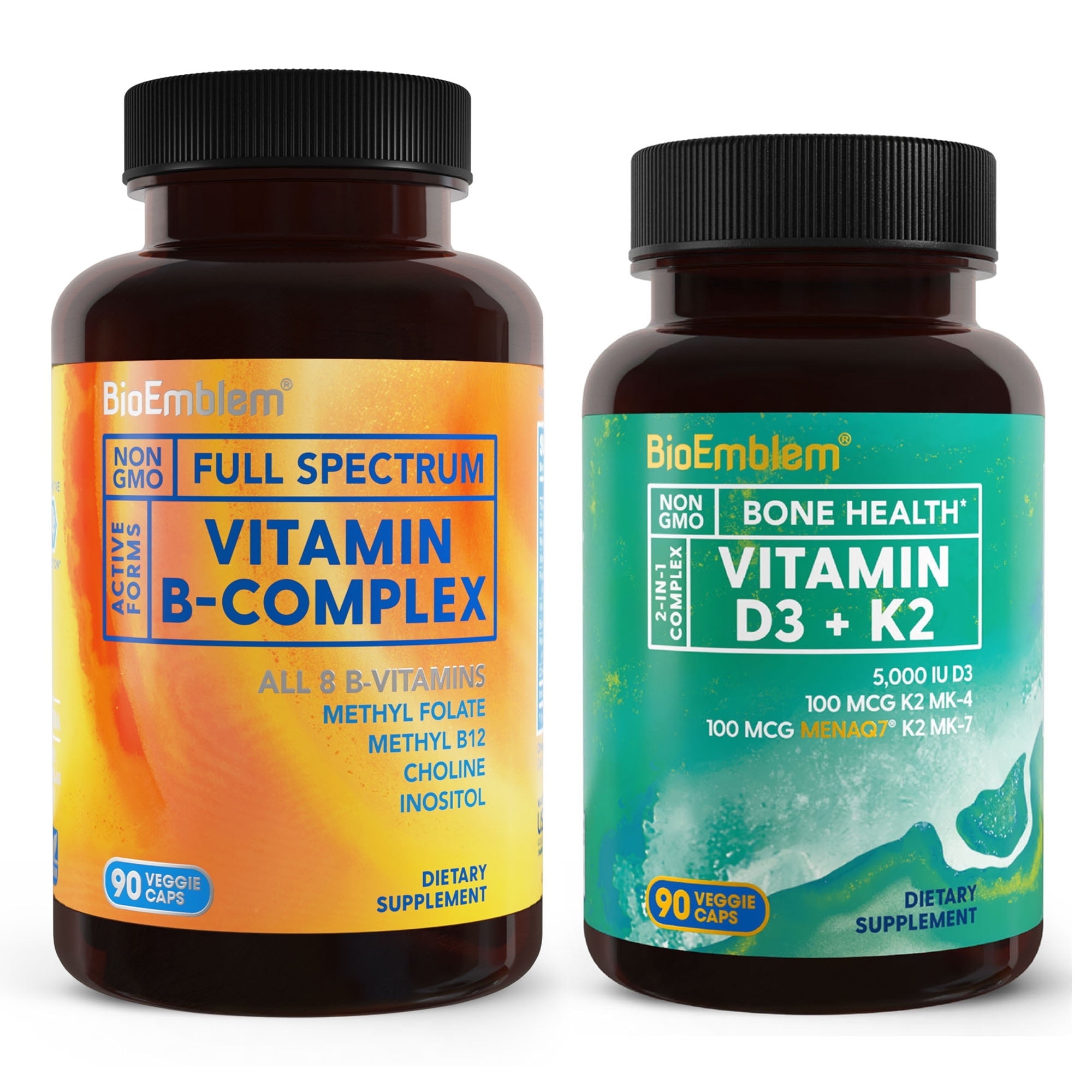 BioEmblem B-Complex & D3 K2 – Supports Energy, Metabolism, Brain & Heart Health – 90 Capsules