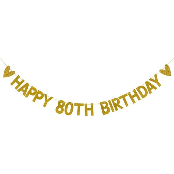 HAPPY 80TH BIRTHDAY Banner,,Gold Paper Glitter Party Decorations for 80 Years Old 80TH Birthday Party Supplies Letters Gold
