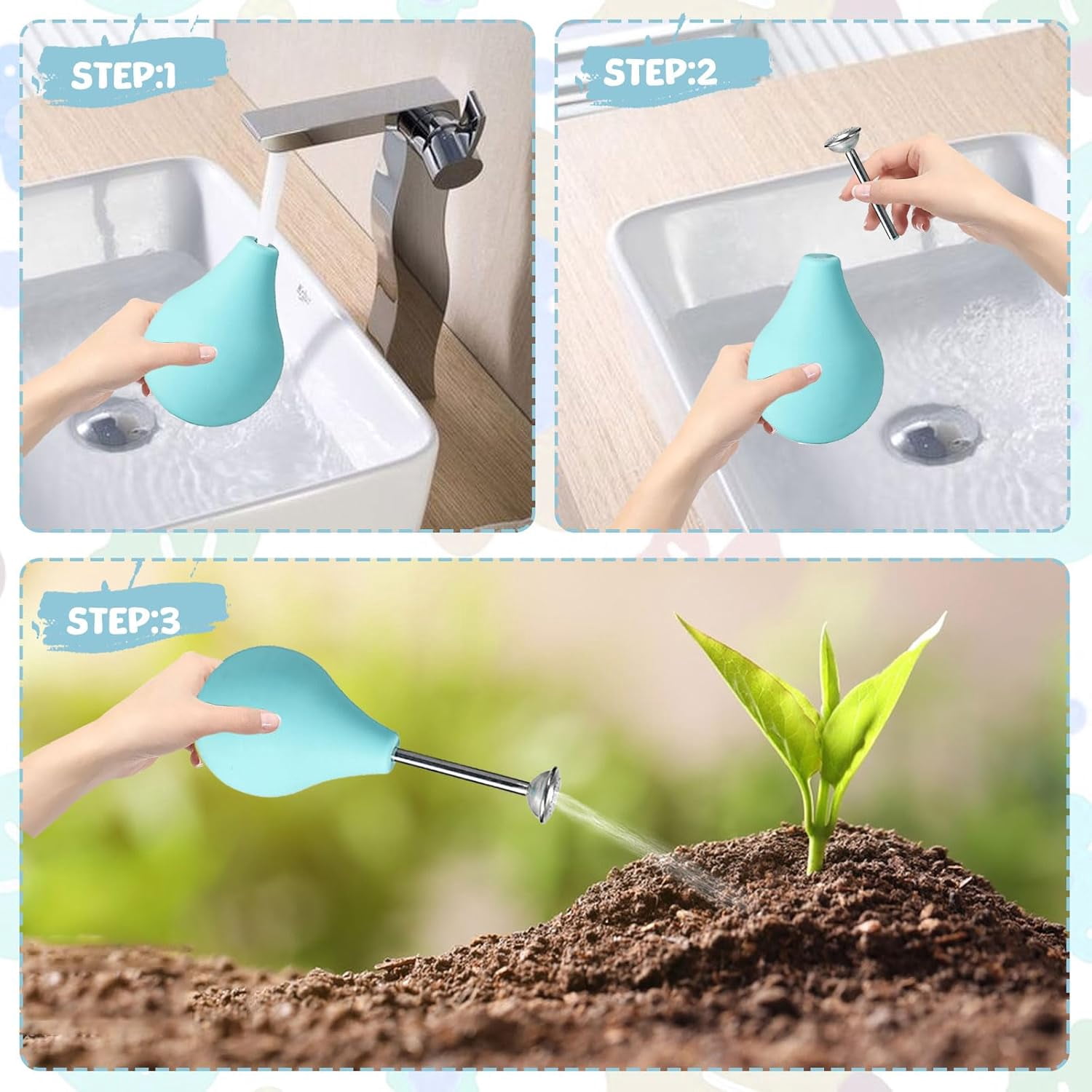 ABPETE Watering Can Balloon Sprayer, Indoor Plants Squeeze Bulb 8 oz,Silicone Indoor Plant Watering Can with Stainless Steel Spraying Mouth, Sensitive Plants and Cuttings, Watering Sprayer