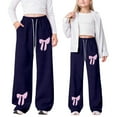 thumbnail image 2 of Gelikeya Baggy Bowknot Sweatpants for Girls Oversized Wide Leg Sweatpants Cute Casual Preppy School Outfit Valentines Day Gifts, Dark Blue & 6-7 Years, 2 of 9
