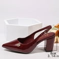 thumbnail image 4 of hoksml Women's Rhinestone Slingback Block Heel Pumps Pointed Toe PU Leather Dress Shoes Black Wine Khaki, 4 of 9