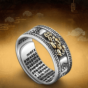 Feng Shui Pixiu Mantra Ring Silver plated Buddhist Good Luck Amulet Lucky Fortune Opening Adjustable Ring