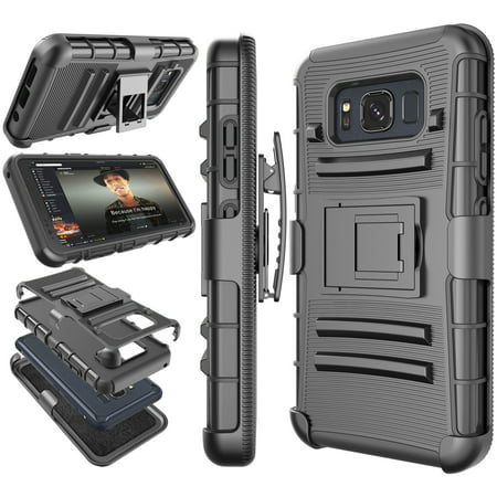 Galaxy S8 Active Case, S8 Active Holster Clip, Tekcoo [Hoplite] Shock Absorbing [Black] Swivel Locking Belt Defender Full Body Kickstand Carrying Armor Cases Cover For Samsung Galaxy S8 Active