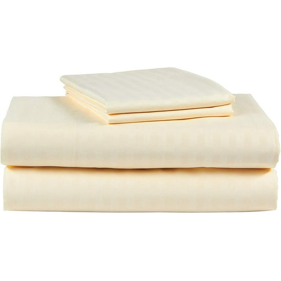 Ruthy's Textile 300 Thread Count 100% Cotton Sateen Dobby Stripe Sheet Set, King, Ivory