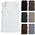 thumbnail image 2 of Vest Tops for Women Gsakboxl Women Stretch Basic Pleated Square Neck Crop Tank Top Slim‑Fitting Fashionable Sleeveless Vest Grey XL, 2 of 3