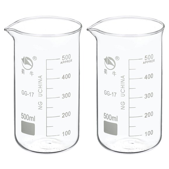Unique Bargains 500ml Tall Form Glass Beaker 3.3 Borosilicate Graduated Lab Measuring Cups 2 Pack