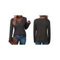 thumbnail image 2 of Camiseta de Larga con Cuello en V para Mujer, Estilo Casual, Cómoda, Elástica, de Color Liso. Gris Oscuro L, 2 of 6