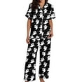 thumbnail image 4 of Womens Halloween Pajamas Casual Full Printed 2 Pc Short Sleeve Button Down Lapel Pocket Shirts Loose Straight Pants Silk Satin Comfy Sleepwear Fall Winter Women's Loungewear Sets Black S, 4 of 7