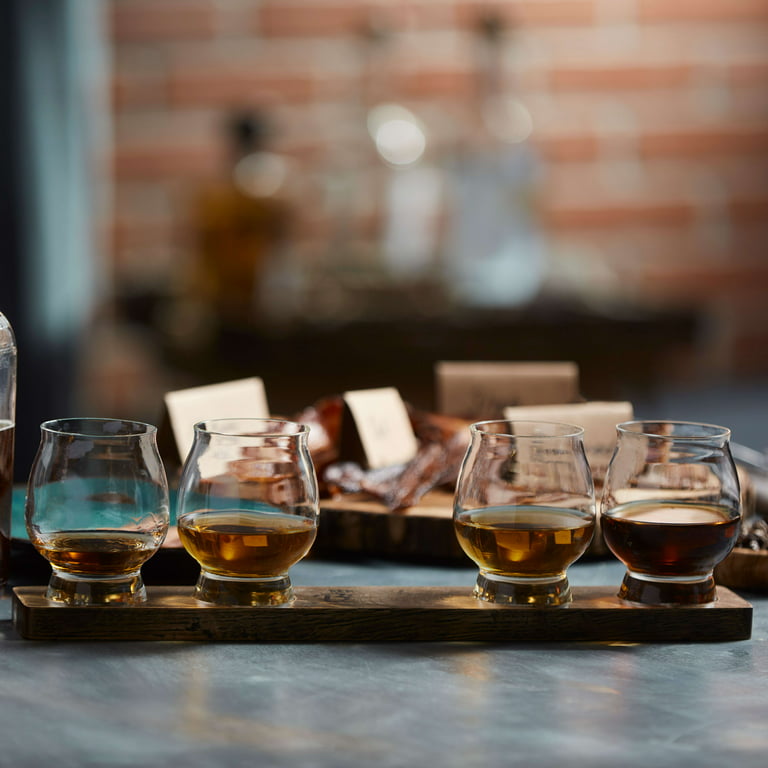 Libbey Signature Kentucky Bourbon Trail Whiskey Tasting Set, 4 Whiskey  Glasses with Wood Paddle
