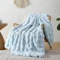 thumbnail image 2 of Faux Fur Throw Blanket for Couch Rabbit Fleece - Light Blue Fluffy Blanket for Sofa Bedroom Living Room, Cozy Soft Plush Luxury Thick Winter Fuzzy Comfy Bubble Blanket - 60" x 80", 2 of 15