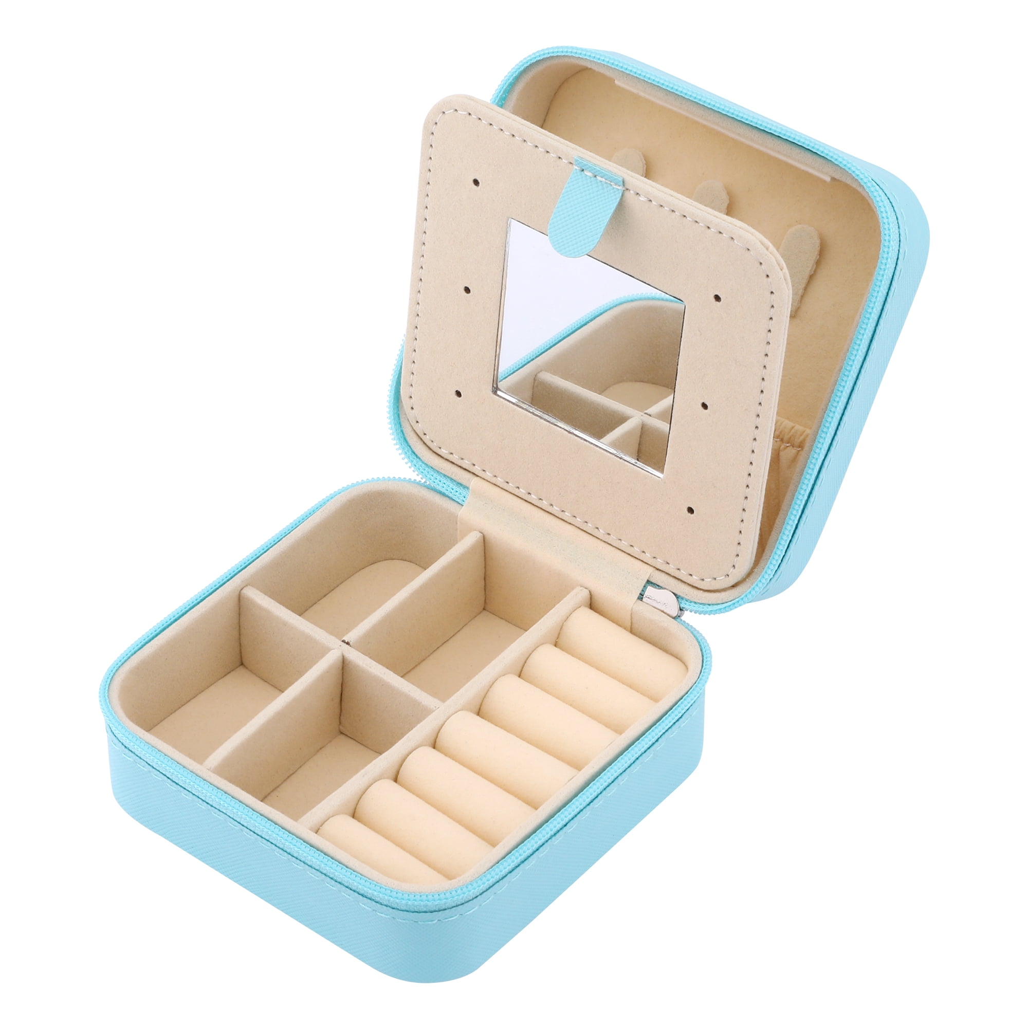 Unique Bargains Mini Travel Jewelry Box with Mirror Sky Blue