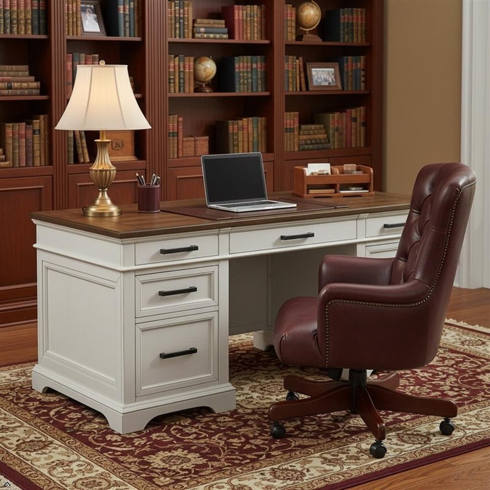 Ashford & Sons Home Office 66" Wood Executive Desk in White/Oak