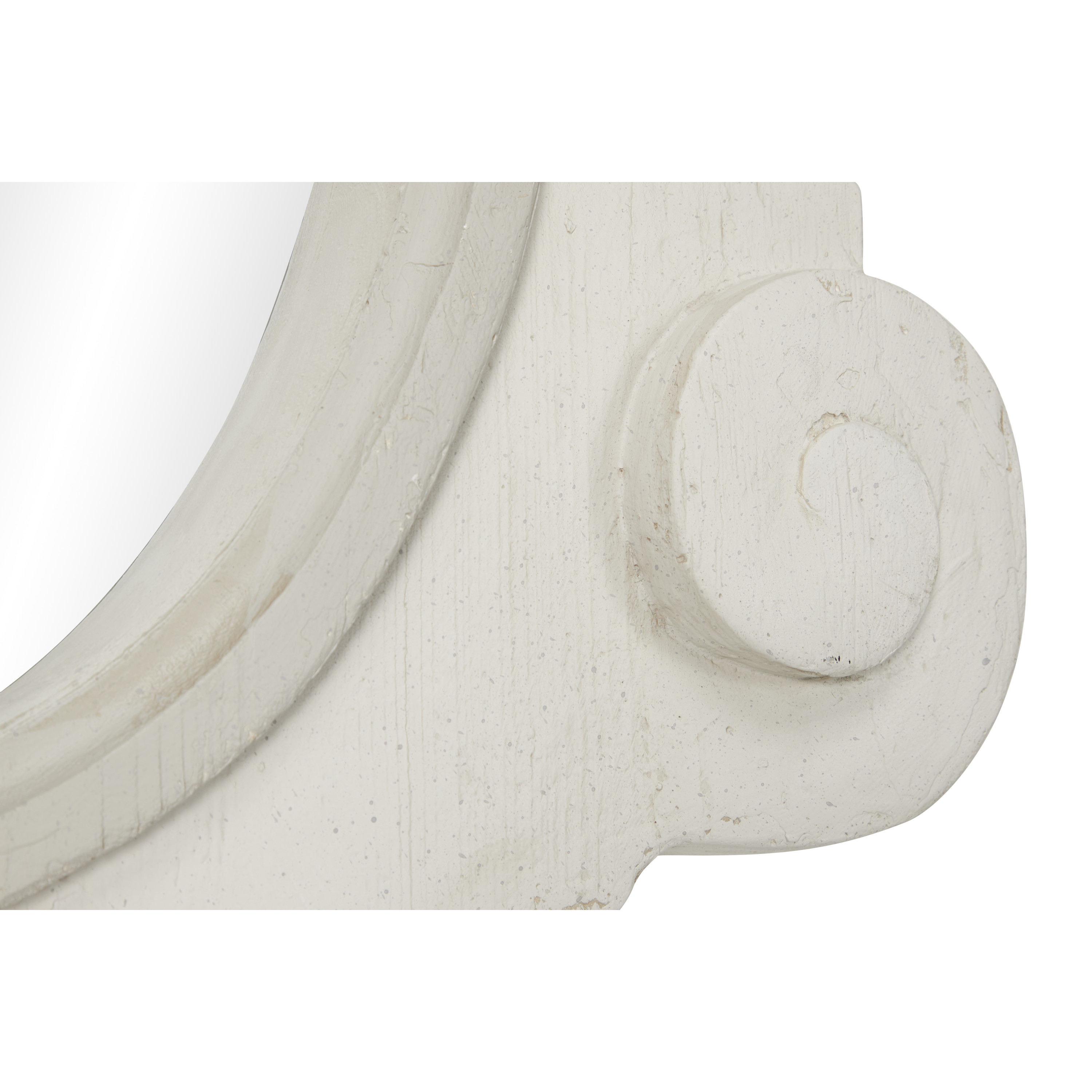 Decmode - 34.5” x 43” Large Antique Light Gray Wood Oval Wall Mirror w/ Arched Frame & Carved Scrolls