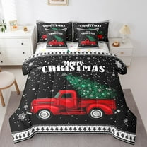 Manfei Red Truck 7pcs Bedding Comforter Set,Christmas Tree Queen Bedding Sets Super Cozy,Festival Xmas Queen Sheet Sets,Breathable Happy New Year Room Decorative,Reversible