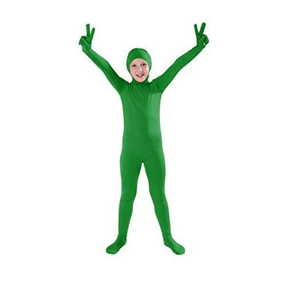 Full Bodysuit Kids Open Face Costume Spandex Stretch Zentai Child Suit (Large, Green)