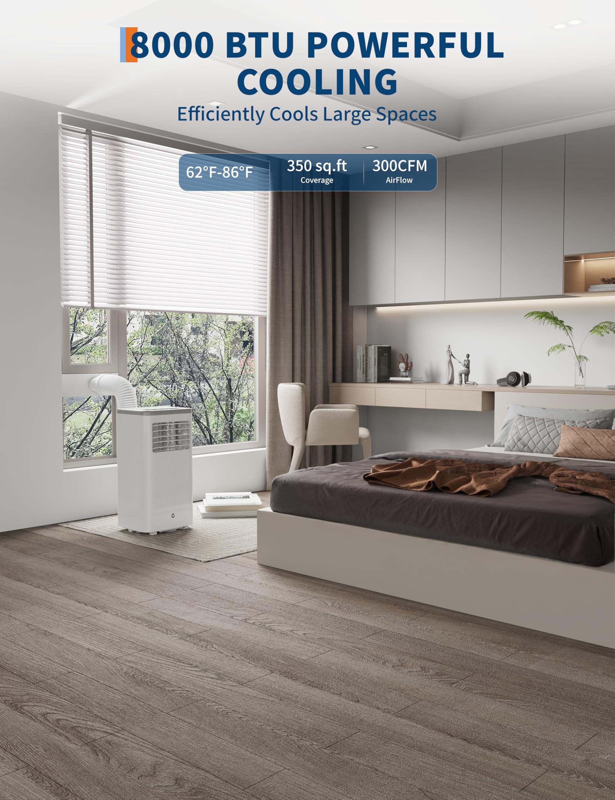 8000 BTU Portable Air Conditioner with Wheels, Portable AC Unit with Remote, Indoor Air Conditioner for Room 420 SQ.FT, Cooling/Fan/Dry Modes, Low Noise for Apartments, Office, Bedroom, Living Room