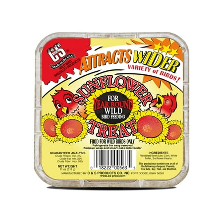 C&S Products Sunflower Wild Bird Fresh Suet Cake Treat, 11 oz.. 1 Pack, Fresh