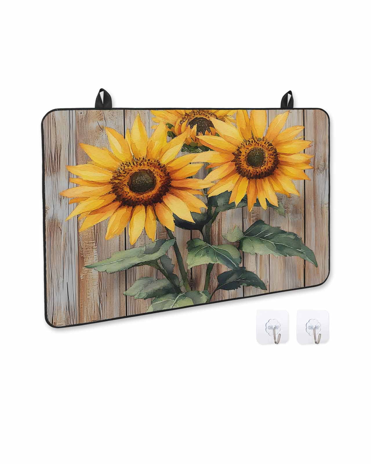 nqOlkjepod Large Induction Cooktop Protector Mat 24"x21", Summer Sunflower Stove Top Covers for Electric Stove, Vintage Wood Floral Botanical Rustic Stove Burner Cover Mats, Glass Top Stove Cover