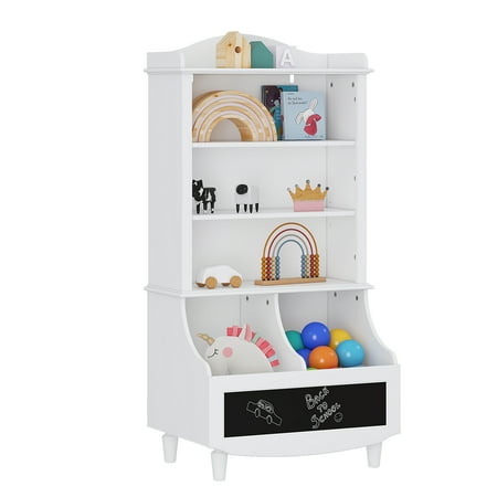UPC: 0759337857169 | UTEX Kids Bookshelf and Toy Storage  Kids Wood Bookcase with Blackboard and Cubbies  Open Kids Bookshelf and Toy Organizer Cabinet  Kids Bookshelves Display Stand for Toddlers  White