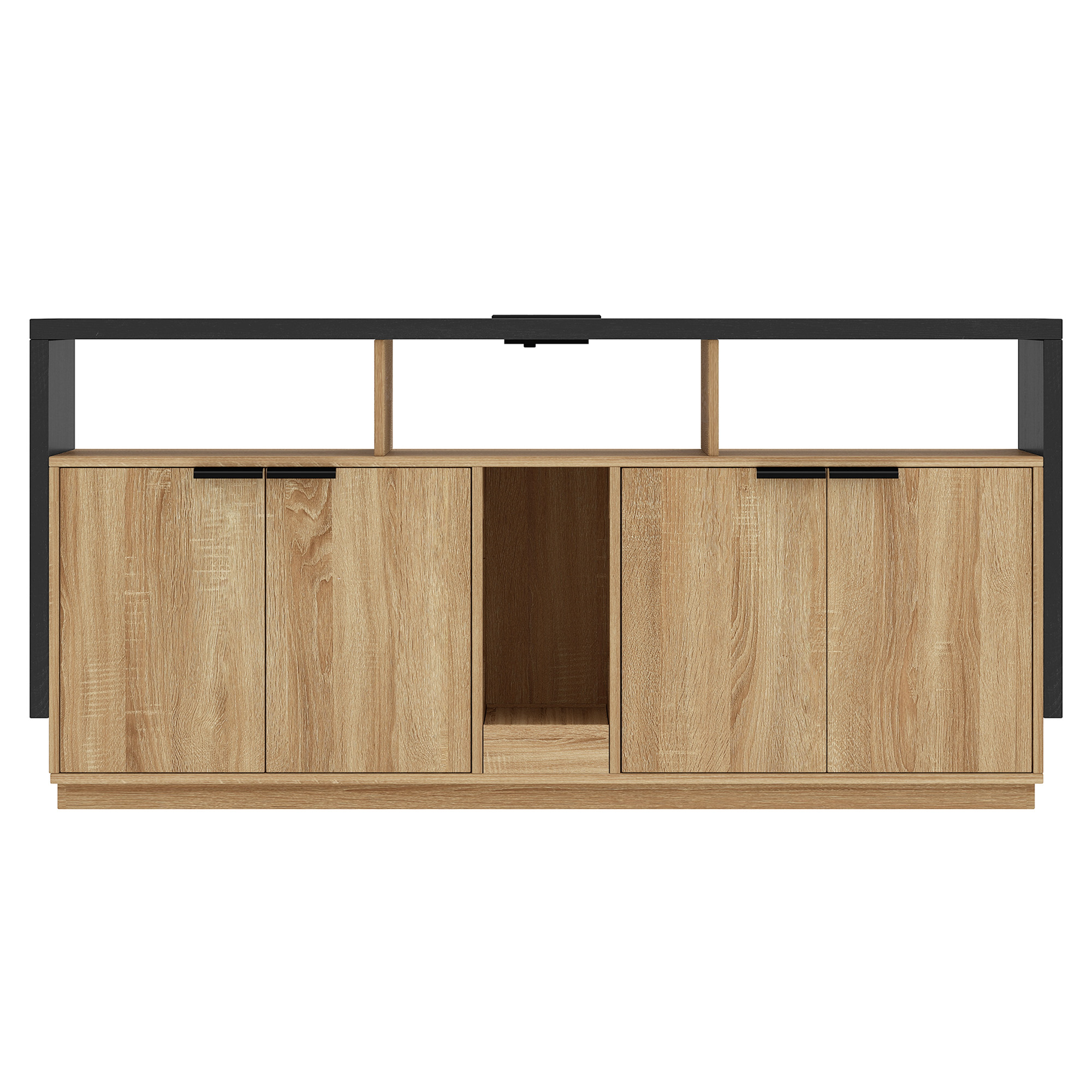 Uforic Double Cat Litter Box Enclosure with Power Hub & LED Light – 59" Oak TV Stand Cabinet for 2 Cats, Hidden Litter Furniture