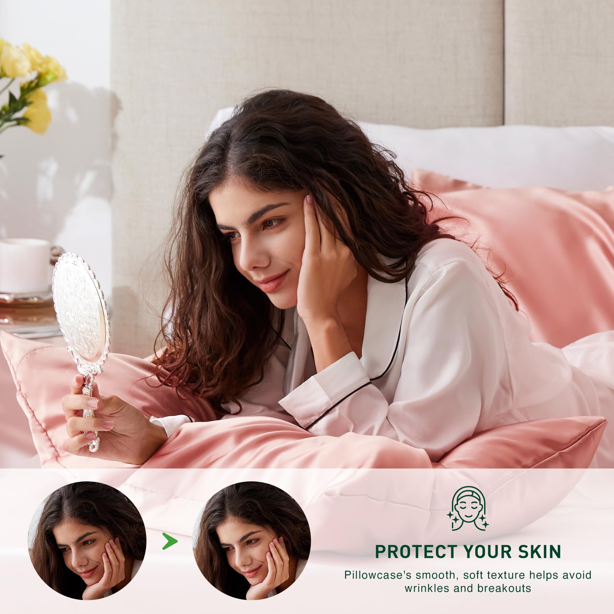 LOUDKS Satin Pillowcase Set of 2 Queen Size 20x30, Cooling Pillow Covers for Hair and Skin, Silky Smooth with Envelope Closure, Similar to Silk, White