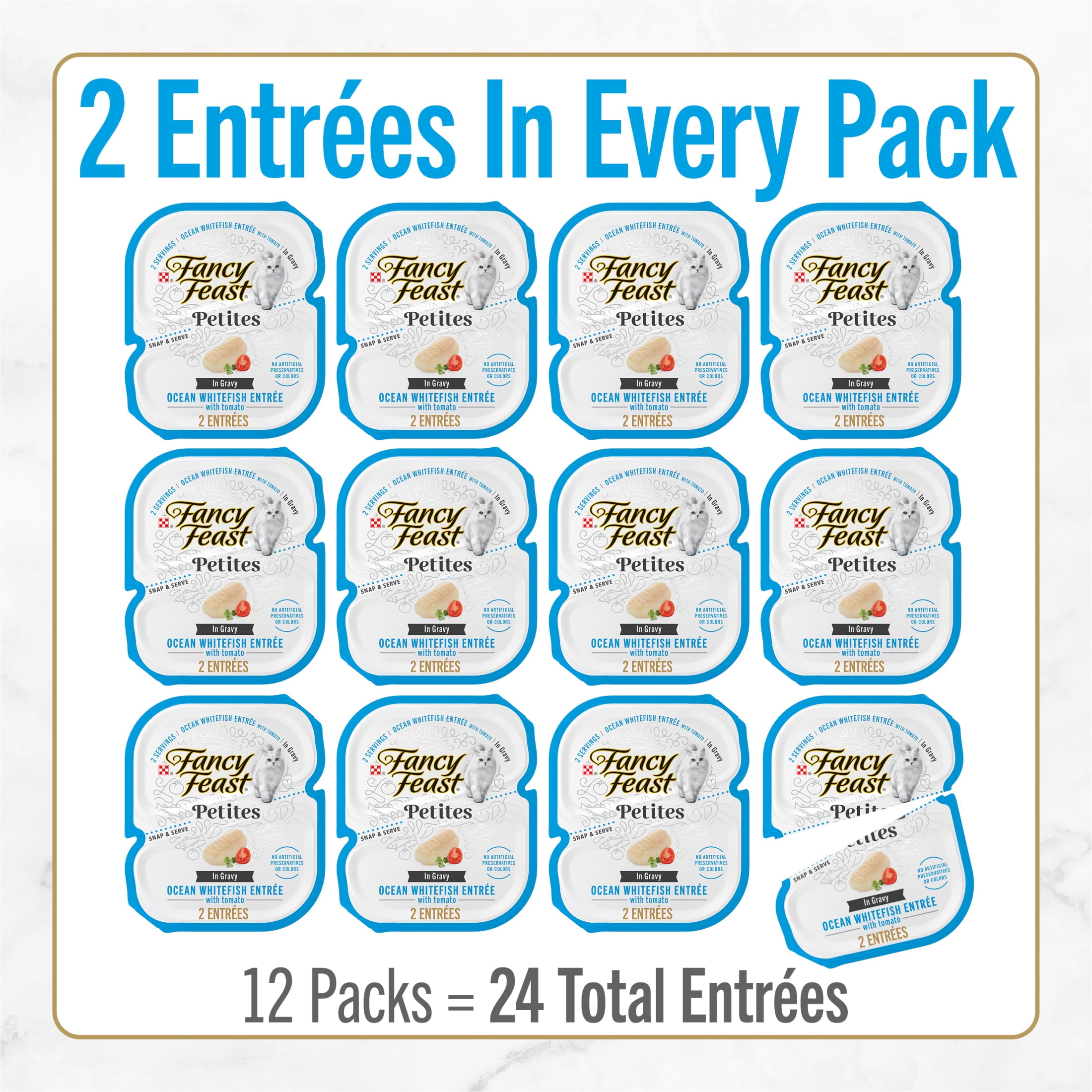 Purina Fancy Feast Petites Ocean Whitefish Entree with Tomato in Gravy Gourmet Wet Cat Food Pate, 1.4 oz Tubs
