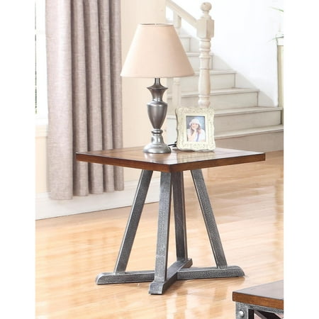 Best Master Furniture Durham Walnut With Brushed Gray Iron Living Room Tables, End (Best Temporary Grey Coverage)
