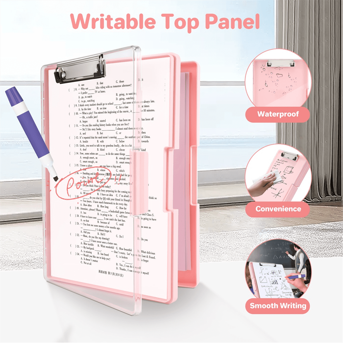 1 * A4 clipboard with storage space-Pink