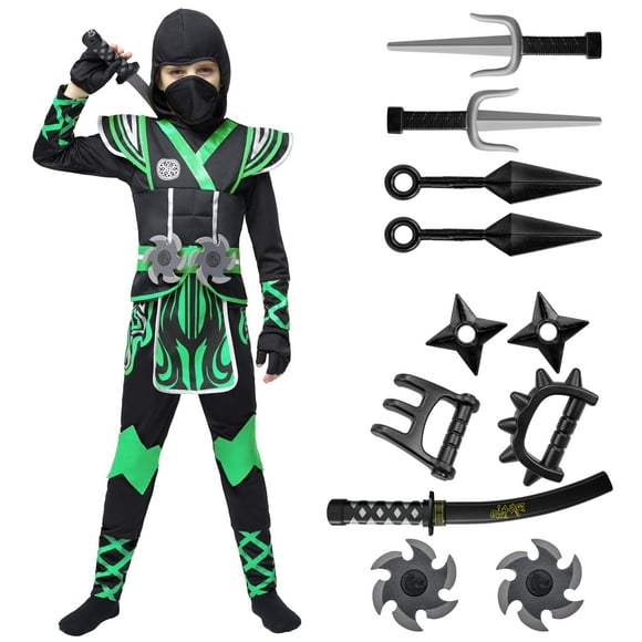 Disfraz de ninja verde de Spooktacular Creations para niños de 10 a 12 años
