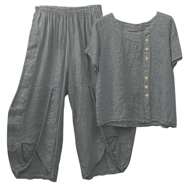 Conjunto de camiseta y pantalones de manga corta con cuello redondo para mujer Wmkox8yi bvn1578