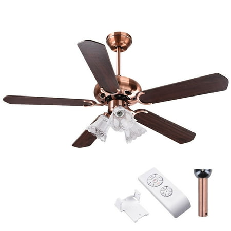 

DELight 48 5 Blades Ceiling Fan with Light Kit Frosted Glass Downrod Antique Copper Reversible Remote Control