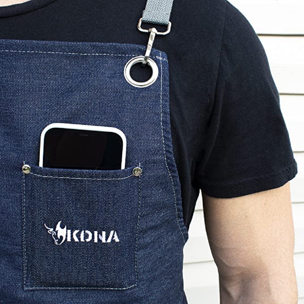 Kona Chef's Apron - Premium Denim Grill master 3 pocket Cross Back - Men & Women