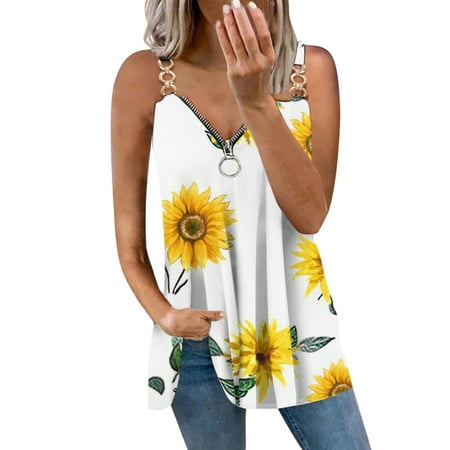 

NECHOLOGY Womens T Shirts Black Bra Shirt Women Casual Floral Printed Top Shirt Zipper Loose Hollow Out Sleeveless Vest Purple Plush White Medium
