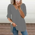 thumbnail image 2 of HAiming Women's Long Sleeve Shirts Solid Color V Neck Loose Comfortable Pullover Tops Casual Work Office Blouse, 2 of 5