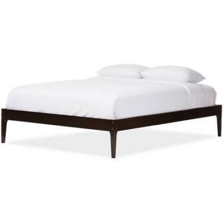 Baxton Studio Bentley Mid-Century Modern Solid Wood Queen-Size Bed Frame with Cappuccino Finishing