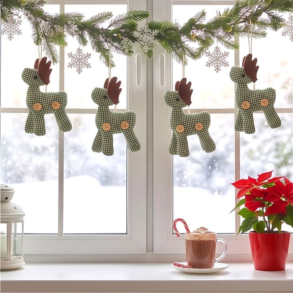 Cadancy Christmas Ornaments Fabric Reindeer Hanging Pendant Tree Decoration Holiday Seasonal Home Decor Party Rustic Mantle Wall Window Decorations