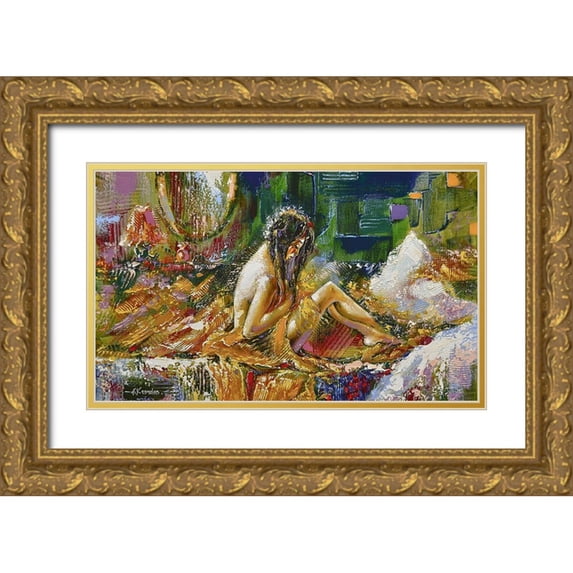 Chodyukov, Aleksander 18x12 Gold Ornate Wood Framed with Double Matting Museum Art Print Titled - She just woke up