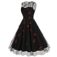 thumbnail image 2 of IBTOM CASTLE Women's 1950s Vintage Dress Short Sleeve Heart Print Mesh Retro Evening Prom Cocktail Party Swing A Line Dress L Black - Cherry, 2 of 8