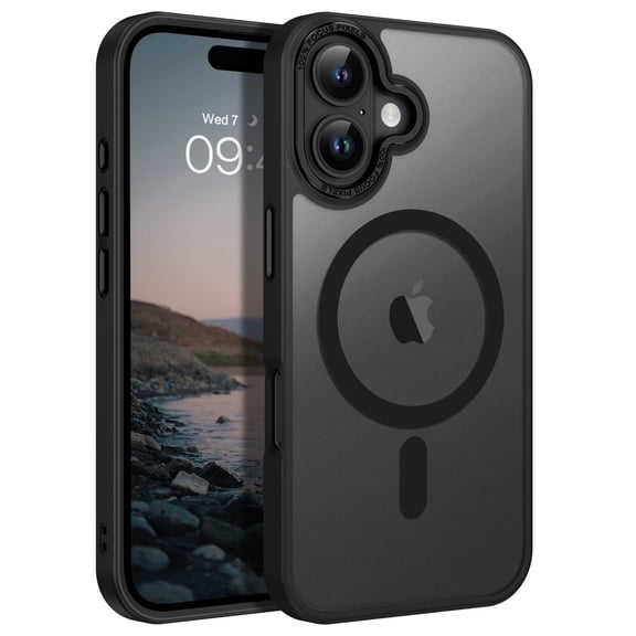 BENTOBEN Case for iPhone 16 Compatible with Mag-Safe, 6.1" Metal Lens Frame Button Frame Hard Tpu Matte Magnetic Anti-Fingerprint Shockproof Protective Cover, Black
