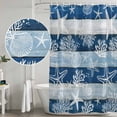 thumbnail image 5 of Navy Blue Coastal Beach Shower Curtain, Waterproof Shower Curtains for Bathroom, Nautical Starfish Coral Vintage Wooden Washable Fabric Bathtub Curtain Set Bath Decor with 12 Hooks Extra Long 72"x96", 5 of 8