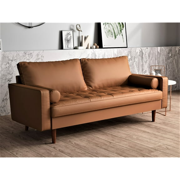 Uspridefurniture Selzer 58.5'' Vegan Leather Square Arm Loveseat -Brown, Removable Back Cushions