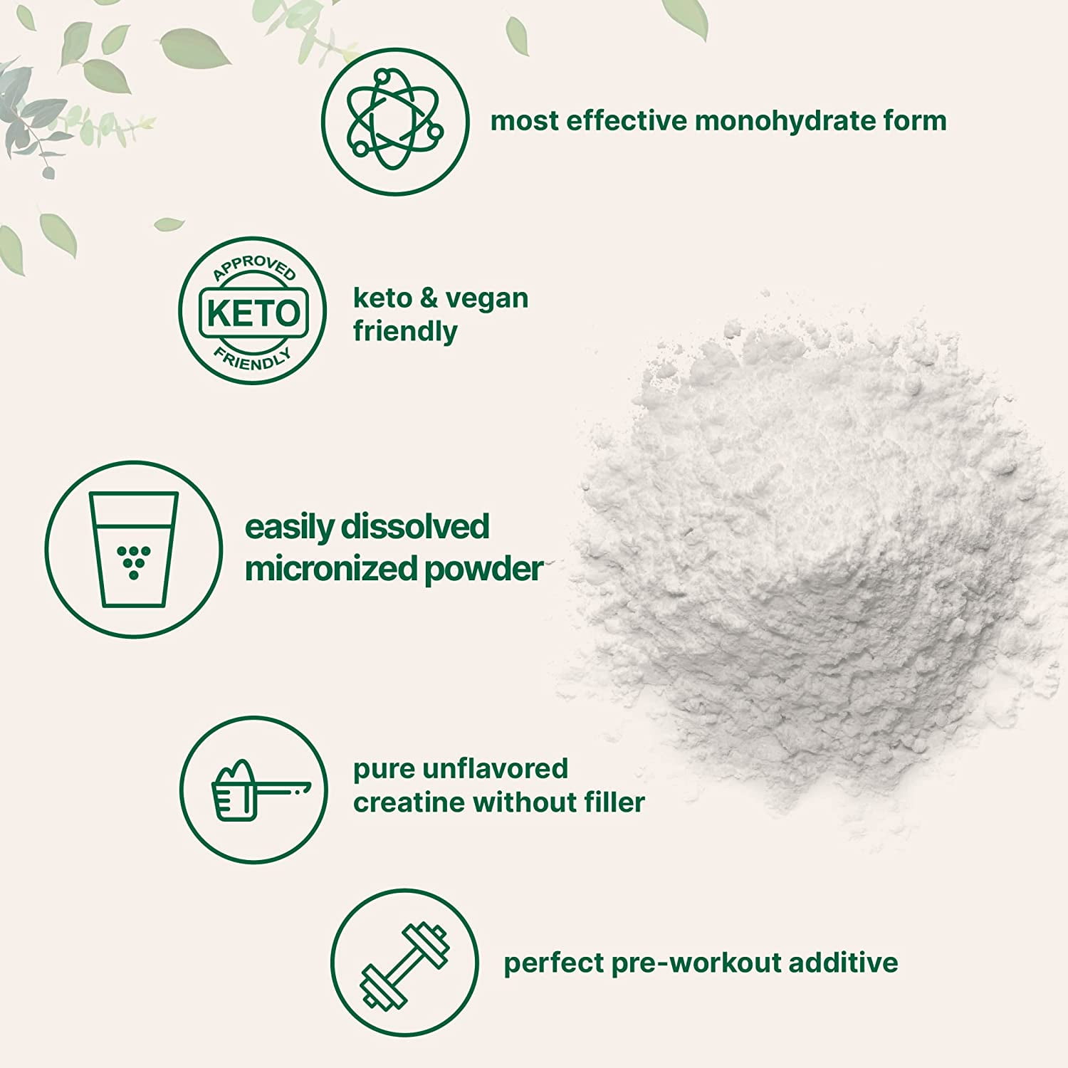 Creatine Monohydrate Powder 1 kg (2.2 Lbs),  5000mg Per Serv | Unflavored Micronized Creatine | No Filler, Keto & Vegan Friendly