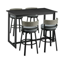 Armen Living Encinitas Outdoor Patio 5-Piece Bar Table Set in Aluminum with Grey Cushions