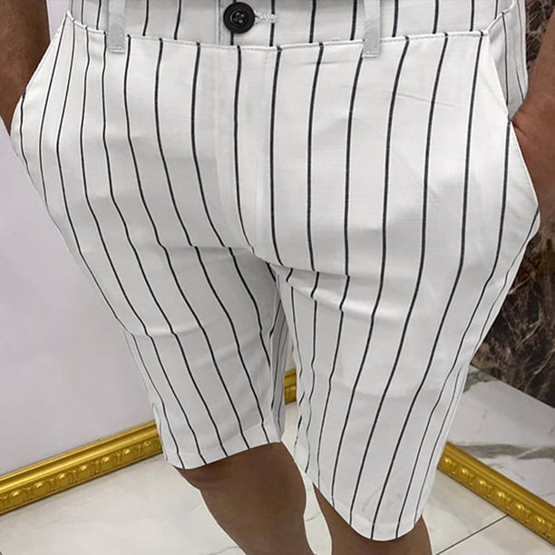 Puntoco Pantalones Cortos A Rayas Para Hombre Pantalones Cortos Con Bolsillo Y Botones Con Cremallera Pantalones Cortos Blanco M,Pantalones Cortos Hombre