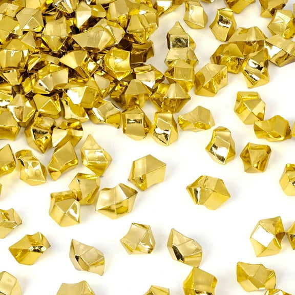 Genreen 150PCS Gold Acrylic Ice Rocks – Faux Gold Gems Nuggets Vase Fillers for Christmas Centerpieces, Glitter Party Decorations, DIY Crafts & Table Scatter