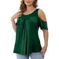thumbnail image 3 of Jewelreauty Women Plus Size Cold Shoulder Tops Short Sleeve Round Neck Tunic Tees Summer Casual Blouses (3XL, Green), 3 of 7