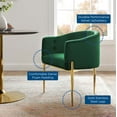 thumbnail image 3 of Modway Fauteuil d'Appoint en Acier Inoxydable en Velours de Performance Capitonné Savour, Émeraude, 3 of 9